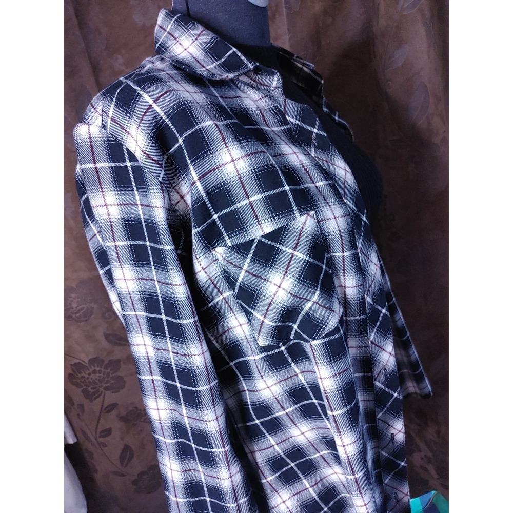Hot Topic Plaid Flannel Cut-Out Back Button-Up Shirt Sz M Goth Grunge Rockabilly - Picture 4 of 9